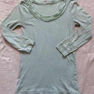 J.CREW Light Mint Green Cotton Knit Scoop Raw Edge Layered Neckline Casual Small